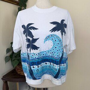 Ocean Pacific Vintage 90s Cropped Blue Wave T-Shirt One Size OS